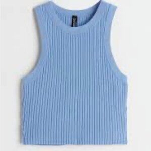H&M Divided Ribbed Knit Crop Tank Top – Blue – Size L
